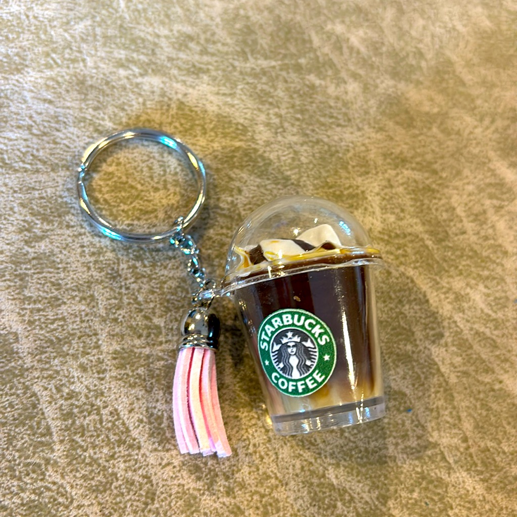 Adorable Mini Starbucks Frappuccino Keychain, Pink Tassel